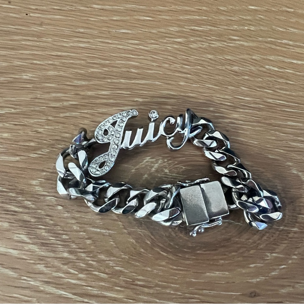 Juicy Couture Silver-Tone Curb Chain Bracelet with Crystal Logo